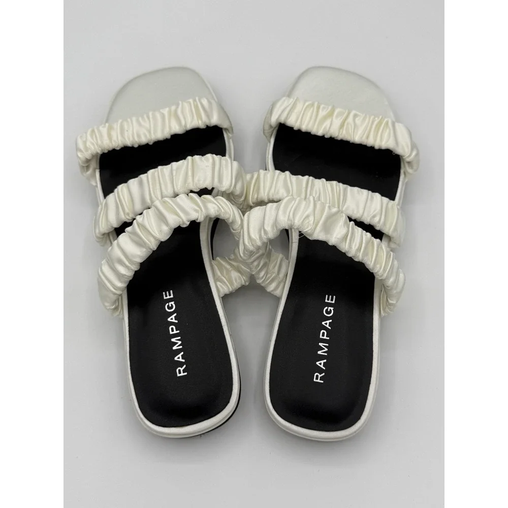 Rampage Strappy Sandals Women's White Satin Size 6‎ New Wedding Flat